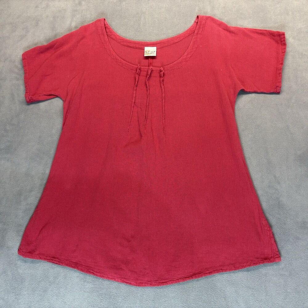 Oh‎ My Gauze! Top Size 1 S/M Red Short Sleeve Lagenlook Cottagecore Beachy